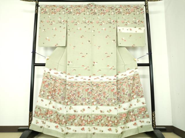平和屋着物●訪問着 駒刺繍 絞り 雪輪花文 金彩 正絹 逸品 DABH9892ps