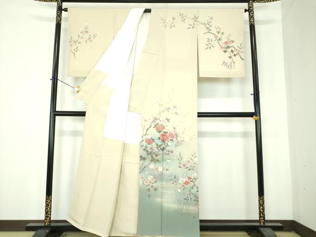 平和屋着物●十日町友禅作家 松雨 訪問着 流水花鳥文 暈し染め 金彩 正絹 逸品 DABH9889ps
