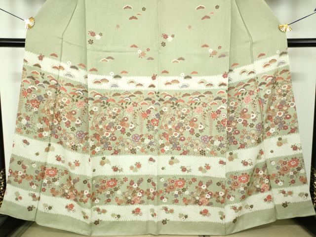 平和屋着物●訪問着 駒刺繍 絞り 雪輪花文 金彩 正絹 逸品 DABH9892ps