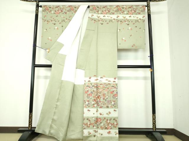 平和屋着物●訪問着 駒刺繍 絞り 雪輪花文 金彩 正絹 逸品 DABH9892ps