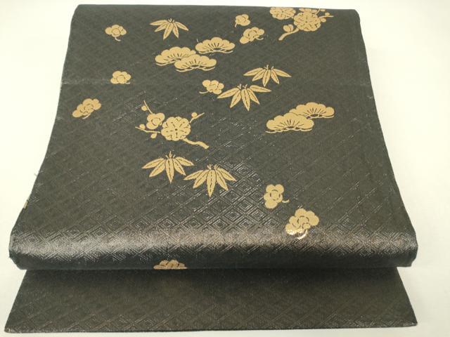 平和屋着物▼西陣 じゅらく謹製 両面 全通柄袋帯 流水舞蝶花文 黒地 金糸 正絹 逸品 DABH6693az