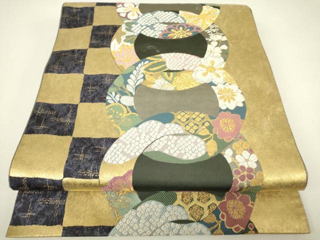 平和屋着物▼六通柄袋帯 唐織 国風錦 吉祥花文 金銀糸 引箔 正絹 逸品 DABH6704az