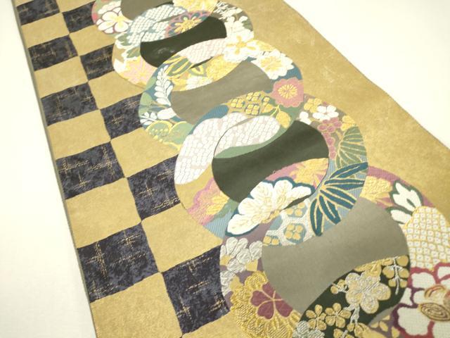 平和屋着物▼六通柄袋帯 唐織 国風錦 吉祥花文 金銀糸 引箔 正絹 逸品 DABH6704az