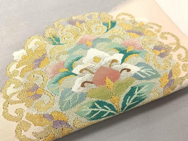 平和屋着物●爪掻き本綴れ 八寸名古屋帯 更紗唐草文 金銀糸 正絹 逸品 CABK4455vp