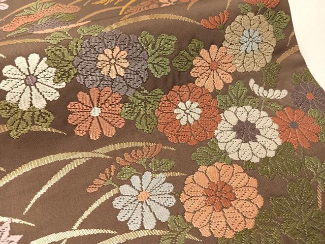平和屋着物●六通柄袋帯 唐織 露芝に秋草文 金糸 正絹 逸品 CABK4447vp
