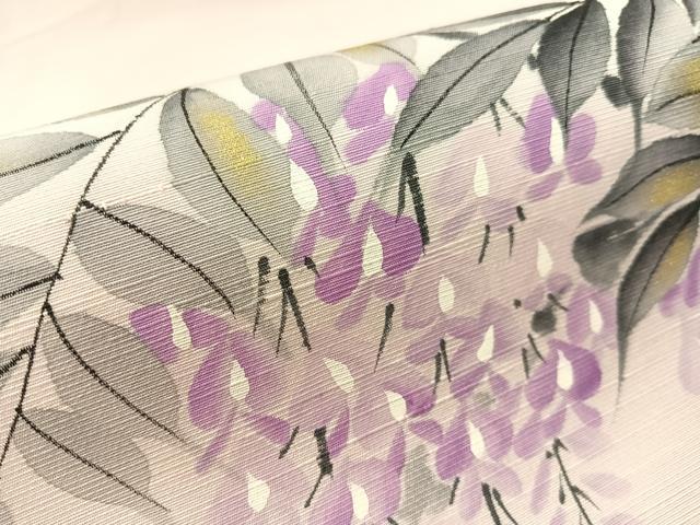 平和屋着物●九寸名古屋帯 手描き 紬地 藤花房 金彩 正絹 逸品 CABK4448vp