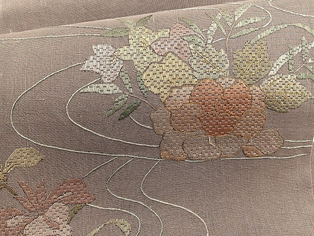 平和屋着物*夏物 太鼓柄袋帯 絽刺し 区限刺繍 流水花文 金糸 正絹 逸品 BAAX7909hv