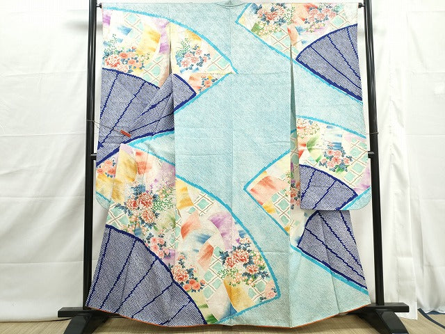 平和屋着物■豪華振袖 駒刺繍 絞り 扇面花文 牡丹 金彩 正絹 逸品 DABI1870qa