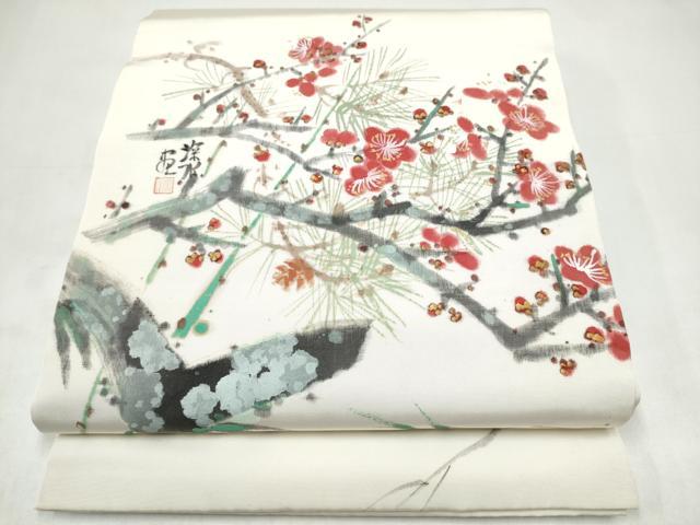 平和屋着物●丸帯 作家物 手描き 枝梅文 伊勢海老 正絹 逸品 CABK5628hy