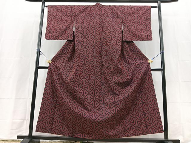 平和屋着物■上質な紬 麻の葉文様 正絹 逸品 BAAX9667yc