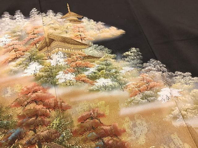 平和屋着物■豪華黒留袖 作家物 手描き 風景樹林文 金彩 正絹 逸品 BAAX9656yc