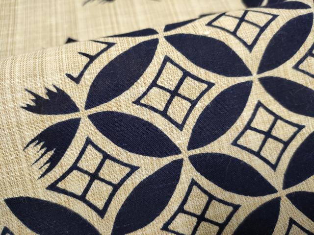 平和屋着物∴夏物 浴衣 注染 手縫い 七宝草葉文 逸品 DABI3438cd