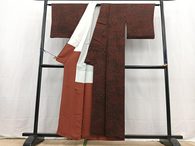 平和屋着物■上質な小紋 切嵌更紗花文 鬼しぼ縮緬 正絹 逸品 BAAX9742yc