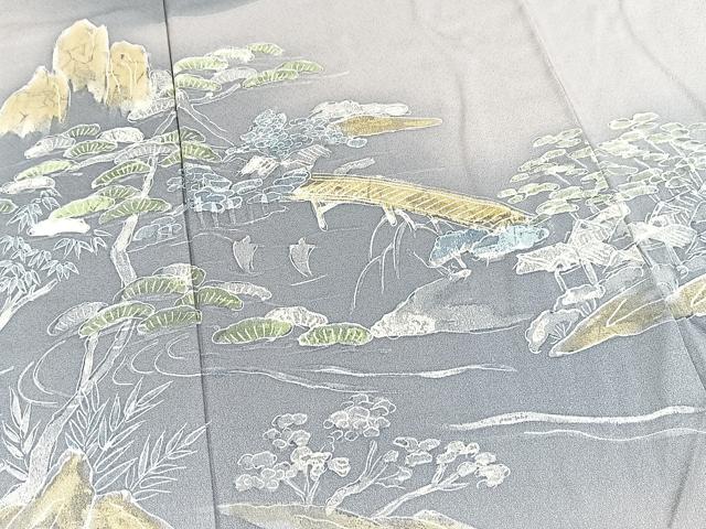 平和屋着物■訪問着 渡り橋風景文 暈し染め 正絹 逸品 BAAX9757yc