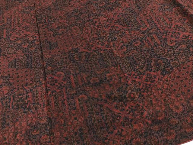 平和屋着物■上質な小紋 切嵌更紗花文 鬼しぼ縮緬 正絹 逸品 BAAX9742yc