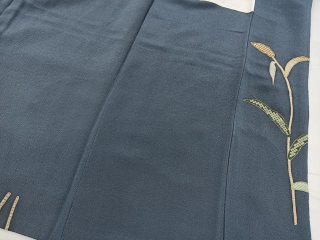 平和屋着物●訪問着 刺繍 休み鳥草葉文 金彩 鬼しぼ縮緬 正絹 逸品 BAAX9778yc