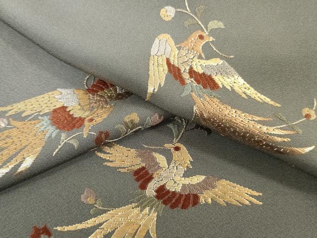 平和屋着物●中国三大刺繍 蘇州刺繍 総刺繍 付下げ 反物 着尺 花喰い鳥 金糸 逸品 未使用 DABH3686zy