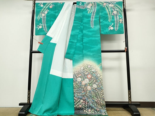 平和屋着物●越後十日町の一流染匠 桐屋・翠山工房 徳永憲峯 訪問着 辻が花 絞り 銀通し地 正絹 逸品 CABJ6672ut