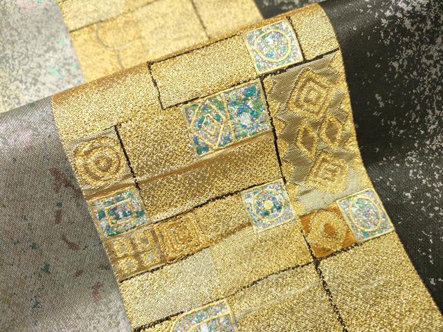 平和屋着物▼京の名門 じゅらく謹製 袋帯 螺鈿 変わり間道 ラスター箔 金銀彩 引箔 正絹 逸品 DABH7800fe