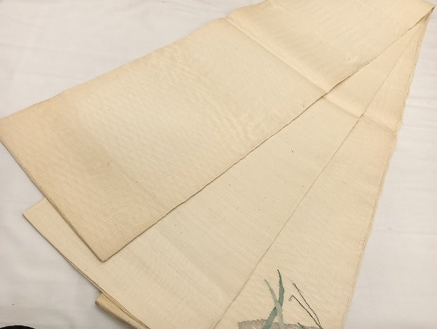 平和屋着物*夏物 太鼓柄袋帯 すくい織 夏虫地紙芝草文 銀糸 正絹 逸品 BAAY4025hv