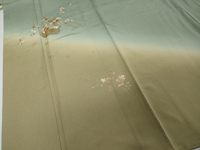 平和屋着物●訪問着 総刺繍 花籠文 暈し染め 金彩 正絹 逸品 DABI2494ud