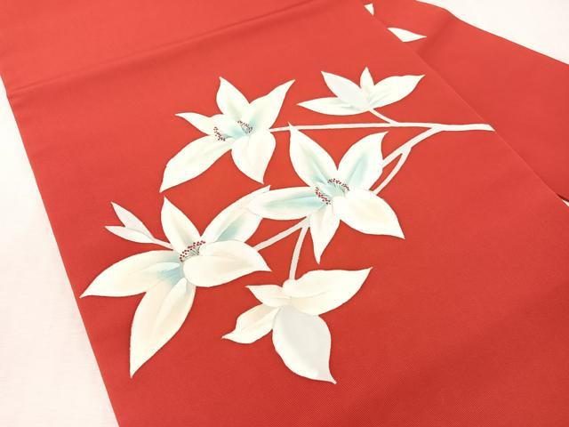 平和屋着物●塩瀬 九寸名古屋帯 手描き 枝花文 正絹 逸品 CABK4586vp