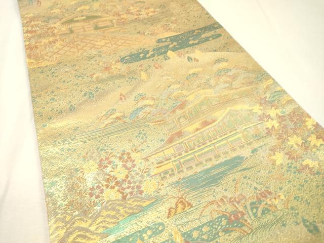 平和屋着物▼六通柄袋帯 金閣寺 古代はく 金糸 正絹 逸品 未使用 DABH7880fe