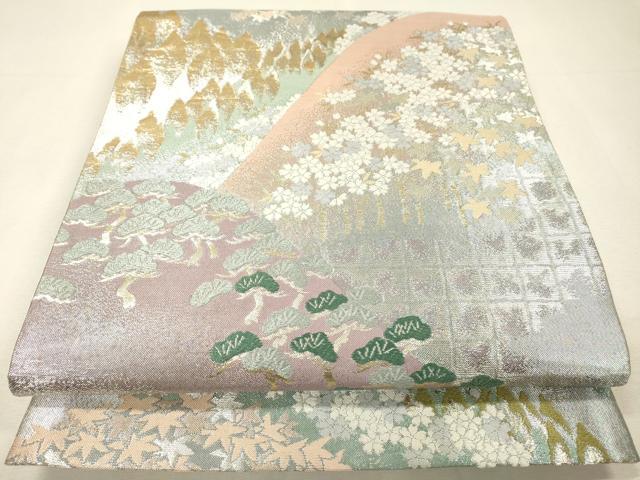 平和屋着物▼六通柄袋帯 唐織 樹林花松文 金銀糸 正絹 逸品 DABH7901fe