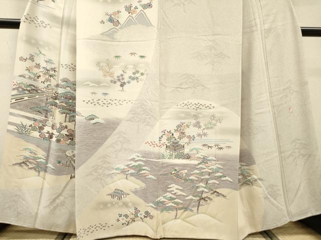 平和屋着物●訪問着 作家物 渡り橋風景文 暈し染 金彩 正絹 逸品 DABH7919fe