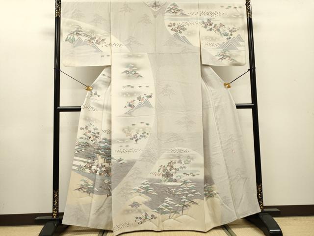 平和屋着物●訪問着 作家物 渡り橋風景文 暈し染 金彩 正絹 逸品 DABH7919fe