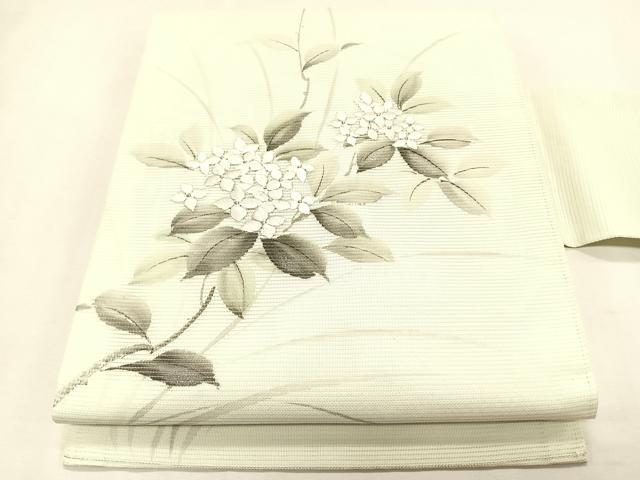 平和屋着物*夏物 九寸名古屋帯 作家物 手描き 刺繍 紫陽花 銀彩 正絹 逸品 CABK1456fb