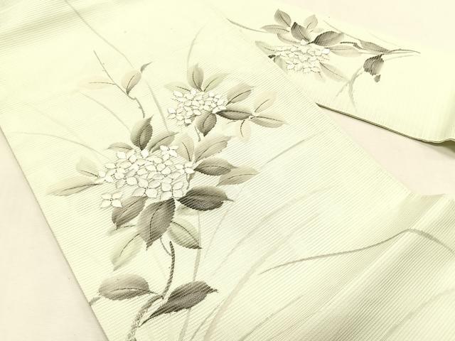 平和屋着物*夏物 九寸名古屋帯 作家物 手描き 刺繍 紫陽花 銀彩 正絹 逸品 CABK1456fb