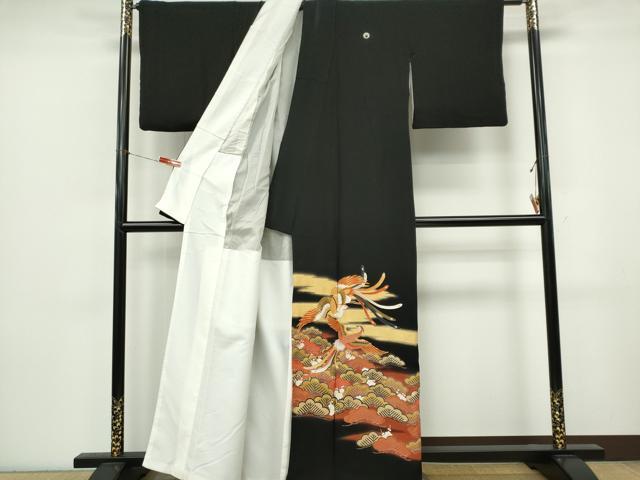 平和屋着物■豪華黒留袖 駒刺繍 鳳凰松文 暈し染め 金彩 正絹 逸品 CABK0894ou