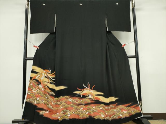 平和屋着物■豪華黒留袖 駒刺繍 鳳凰松文 暈し染め 金彩 正絹 逸品 CABK0894ou
