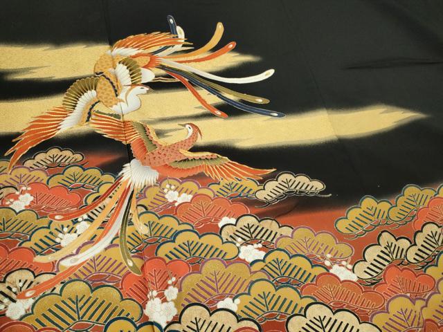 平和屋着物■豪華黒留袖 駒刺繍 鳳凰松文 暈し染め 金彩 正絹 逸品 CABK0894ou