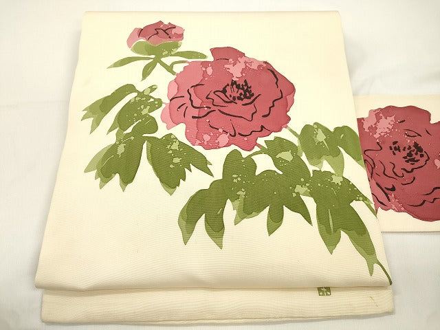 平和屋着物●日展染色作家 高久空木 ろうけつ染 塩瀬 九寸名古屋帯 薔薇 正絹 逸品 CABJ9487dy