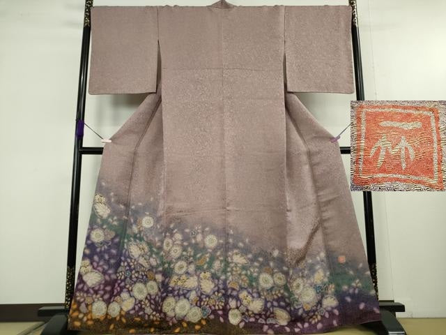 平和屋本店●最高級 初代 久保田一竹 幻の辻が花 色留訪問着 辻ヶ花18個 暈し染め 金通し地 逸品 DZAA9062kh6