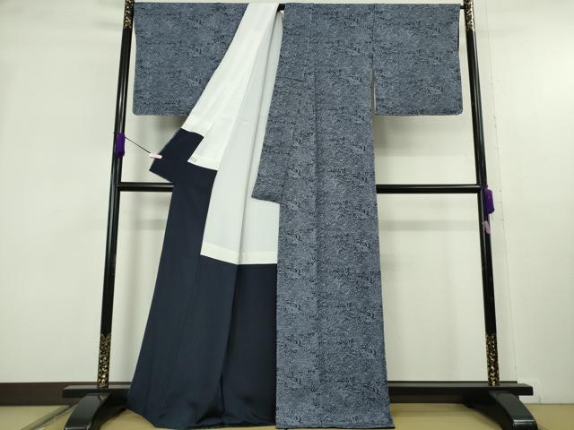 平和屋本店●極上 人間国宝 南部芳松 突彫り 江戸小紋 龍 灰青色×濃藍色 逸品 未使用 DZAB4406kh6