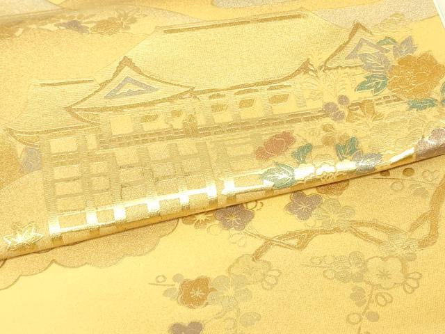 平和屋着物▼西陣 六通柄袋帯 螺鈿 名所風景文 金彩 正絹 逸品 DABH6772az