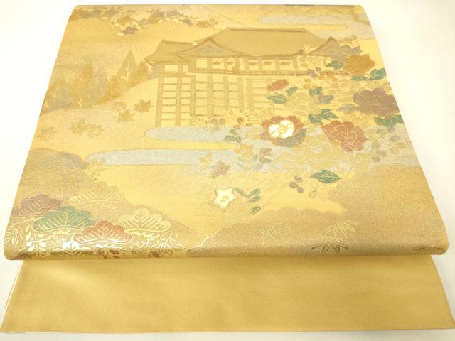平和屋着物▼西陣 六通柄袋帯 螺鈿 名所風景文 金彩 正絹 逸品 DABH6772az