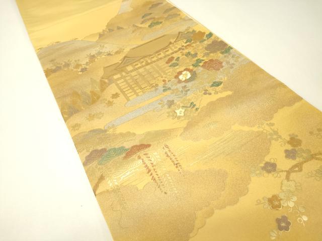 平和屋着物▼西陣 六通柄袋帯 螺鈿 名所風景文 金彩 正絹 逸品 DABH6772az