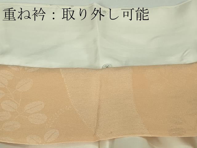 平和屋本店●極上 訪問着 高島屋上品会入選作品 刺繍 白地更紗牡丹 鎌倉ちりめん 鳥の子色地 金彩 高島屋扱い たとう紙付 逸品 DZAB4690kh6