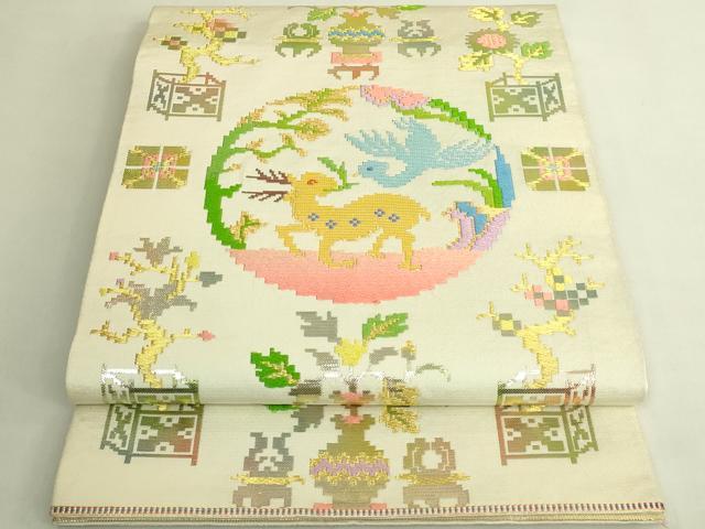 平和屋本店●最高級 龍村平蔵製 太鼓柄 本袋帯 彩華鹿島錦 金銀糸 逸品 DZAB9168kh6