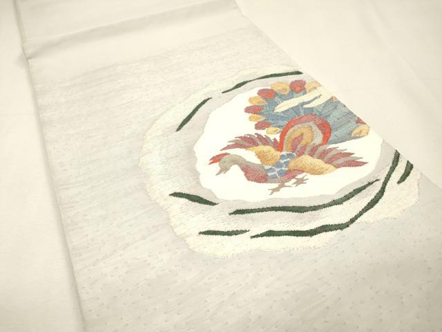 平和屋着物▼太鼓柄袋帯 すくい織 孔雀 金銀糸 正絹 逸品 DABH7971fe