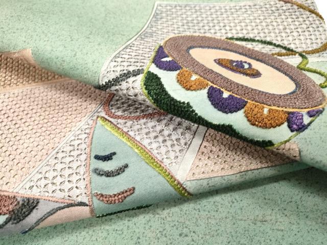 平和屋着物▼中国三大刺繍 スワトウ刺繍 汕頭刺繍 相良刺繍 総刺繍 太鼓柄袋帯 紬地 駒 正絹 逸品 DABH8000fe
