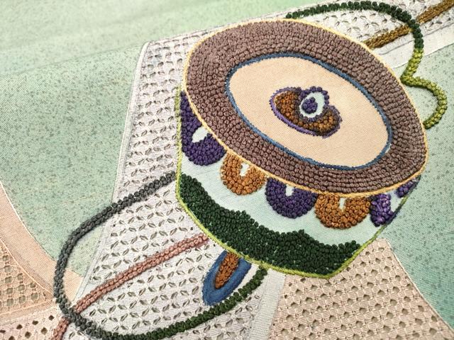 平和屋着物▼中国三大刺繍 スワトウ刺繍 汕頭刺繍 相良刺繍 総刺繍 太鼓柄袋帯 紬地 駒 正絹 逸品 DABH8000fe