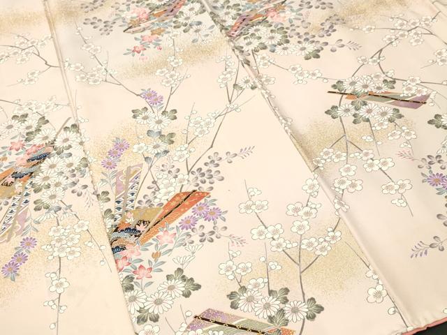 平和屋着物■上質な小紋 扇枝花文 暈し染め 金彩 正絹 逸品 CABK3785ev