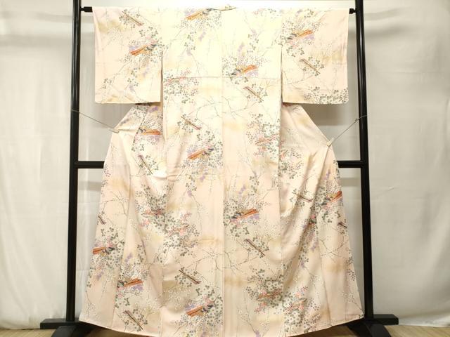 平和屋着物■上質な小紋 扇枝花文 暈し染め 金彩 正絹 逸品 CABK3785ev
