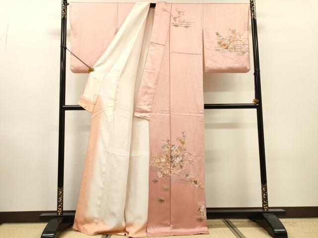 平和屋着物▼中国三大刺繍 相良刺繍 総刺繍 訪問着 籬流水花文 正絹 逸品 DABI7090fe
