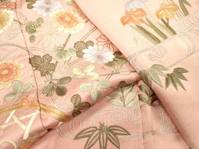 平和屋着物▼中国三大刺繍 相良刺繍 総刺繍 訪問着 籬流水花文 正絹 逸品 DABI7090fe